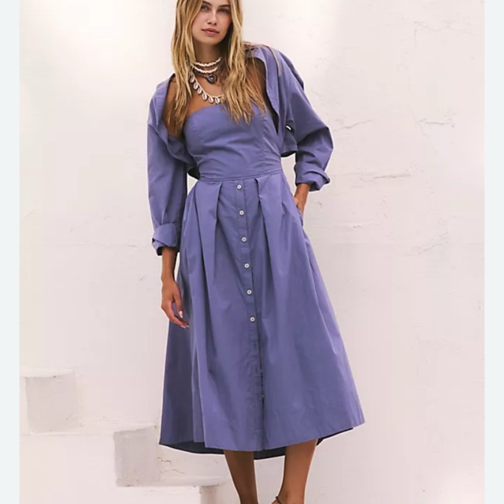 Free People Dusty Lavender Long Sleeve Button-Front Midi Dress